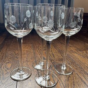 VTG Princess House Heritage Floral Etched Crystal Balloon Wine Glasses (4 pc.)